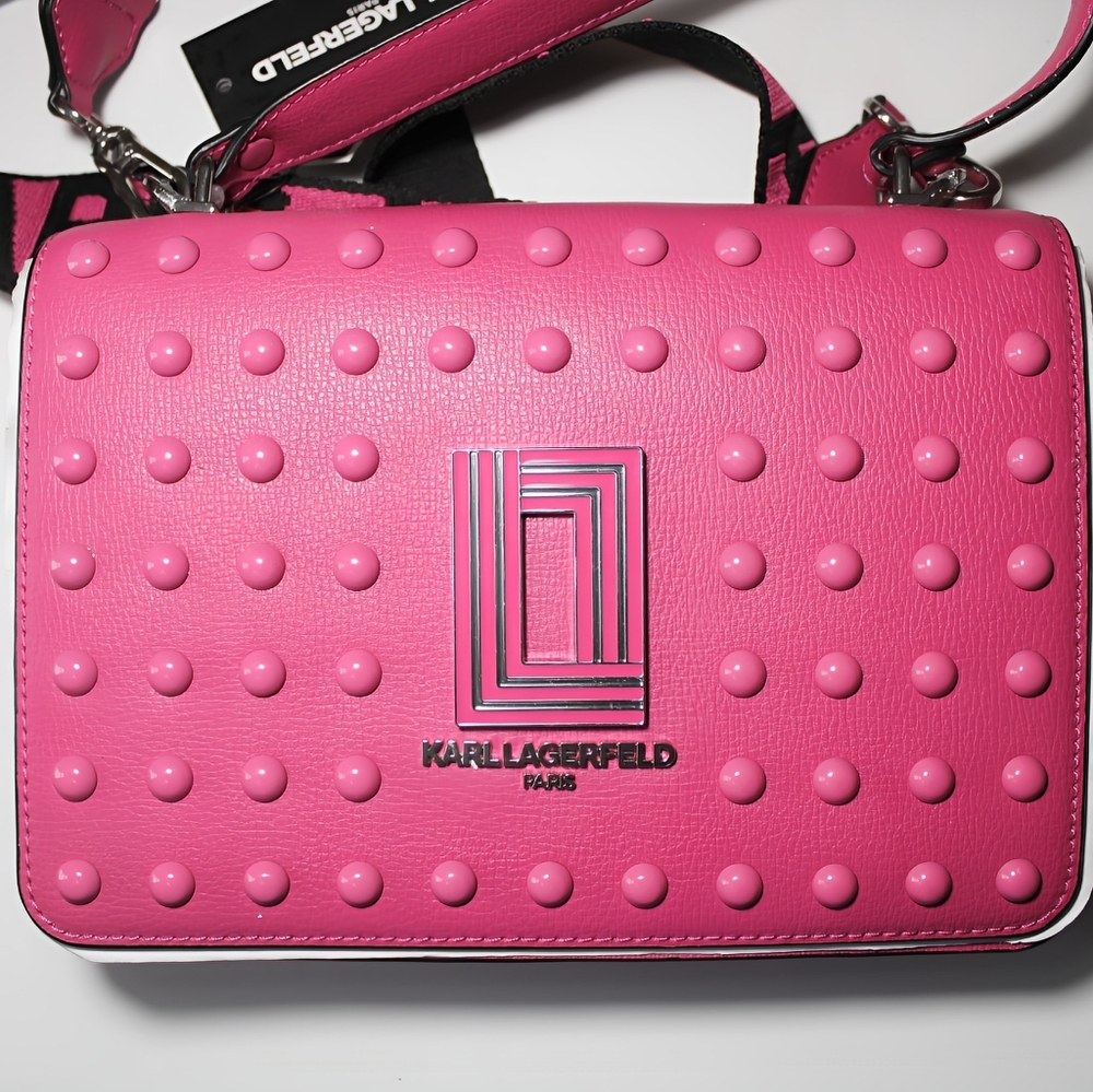 ✨NWT Karl Lagerfeld Paris  Simone Front Flap Crossbody Genuine Bag Pink Candy